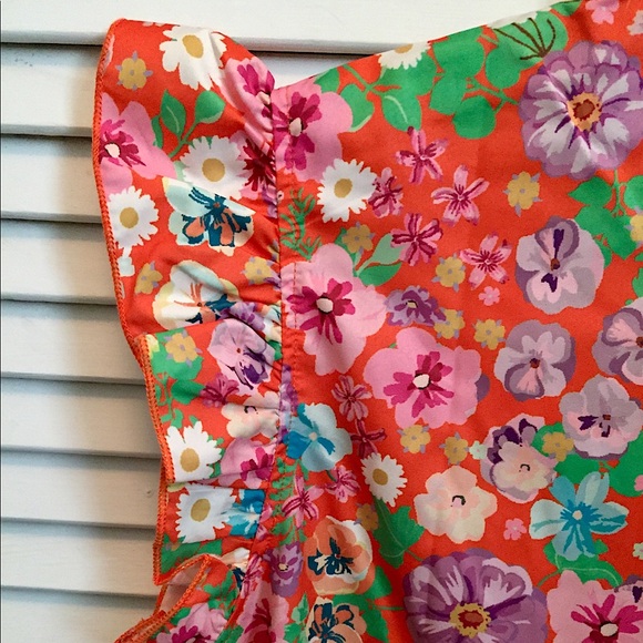 🌸NWOT Orange Floral Silk Bow Tie Ruffle Top (M)🌸 - Picture 11 of 14